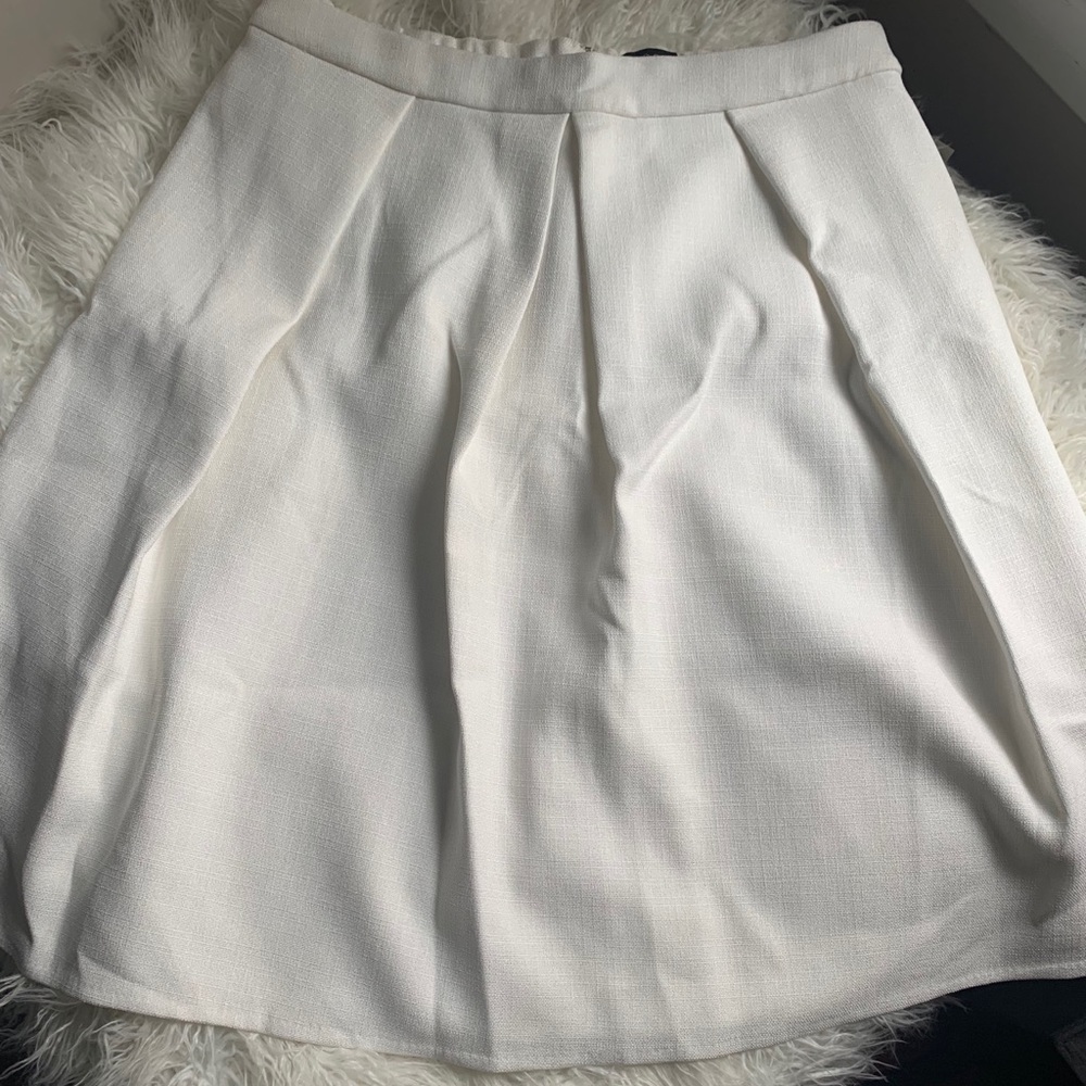 Cream Pleated A Line Skirt